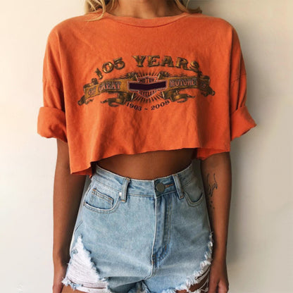 Damen cropped T-Shirt mit vintage Grafikdruck Stalluxe