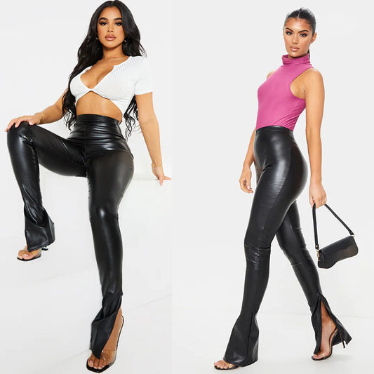 Damen Hochglänzende Leggings mit seitlichen Reißverschlüssen Stalluxe