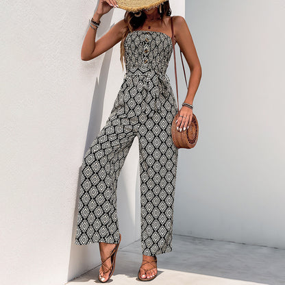 Damen Alltagsjumpsuit mit elastischem Oberteil und modischem Muster Stalluxe