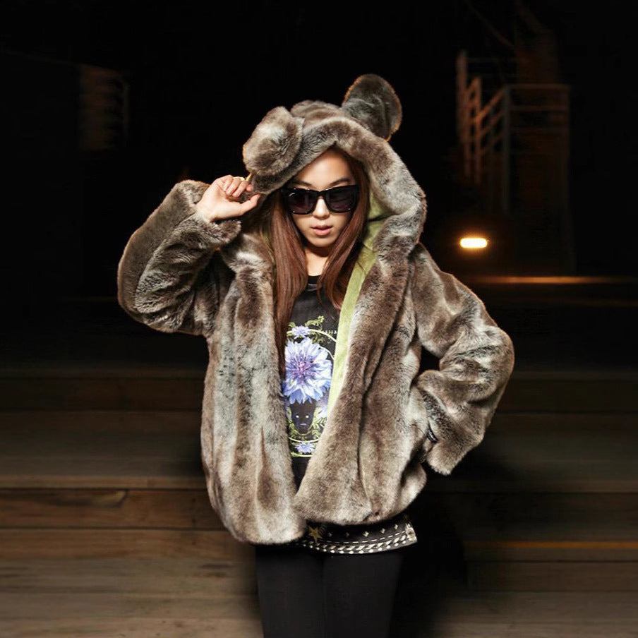 Damen Kuschelige Kunstpelzjacke mit verspieltem Ohren-Design Stalluxe