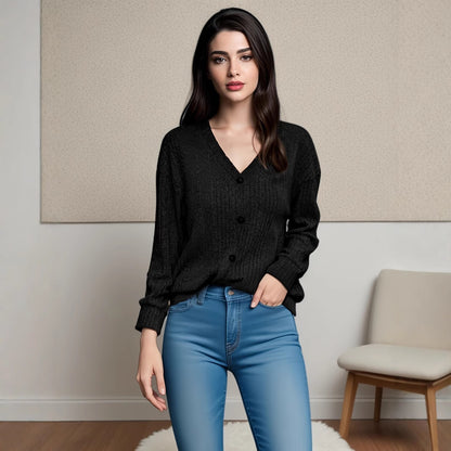Damen V-Ausschnitt Strickoberteil mit Knopfdetails und lässigem Schnitt Stalluxe