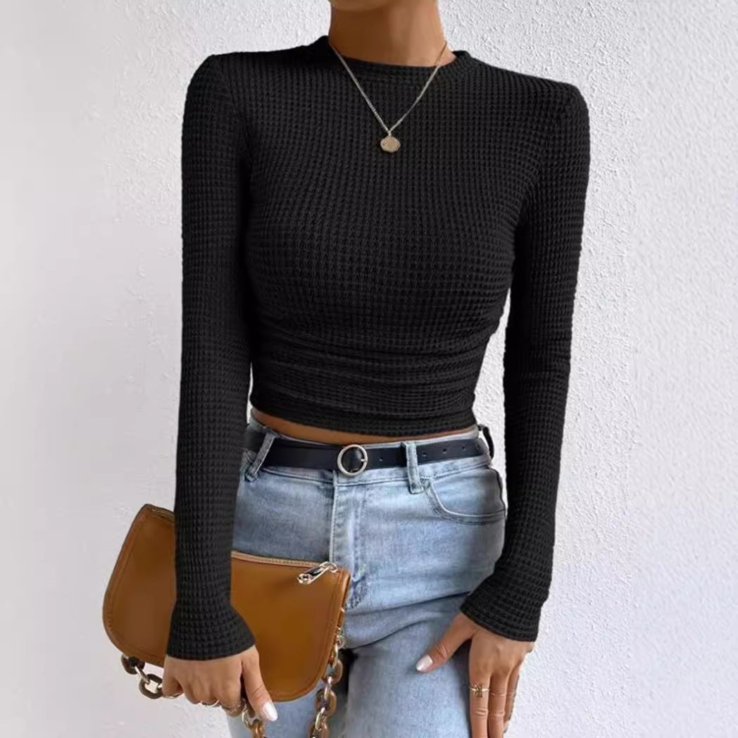 Damen modisches langärmliges Crop-Top mit Waffelstruktur Stalluxe