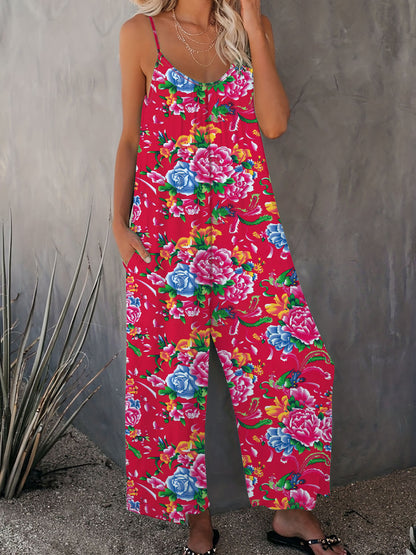 Damen Luftiger Jumpsuit mit floralem Design und verstellbaren Trägern Stalluxe