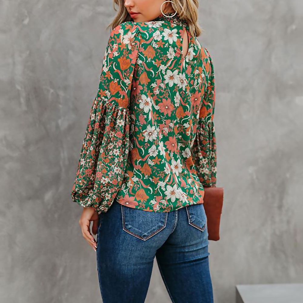 Damen Bluse mit voluminösen Ärmeln und floralem Muster Stalluxe