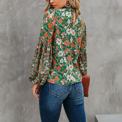 Damen Bluse mit voluminösen Ärmeln und floralem Muster Stalluxe