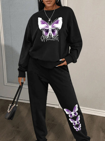 Damen Sweatshirt und Jogginghose Set mit kreativem Schmetterlingsdesign Stalluxe