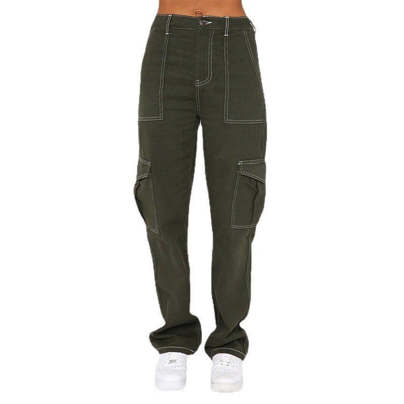 Damen Cargo-Jeans mit hohem Bund und geradem Bein Stalluxe