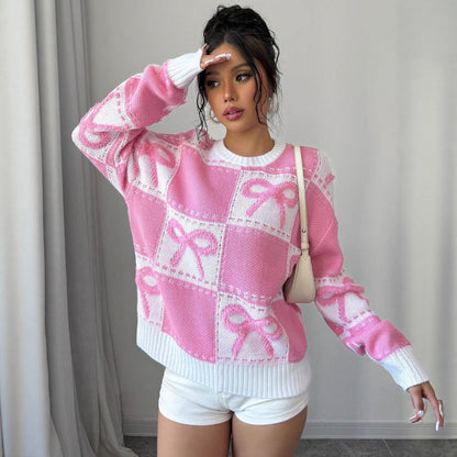 Damen verspielter Sweater mit Schleifenmuster Stalluxe