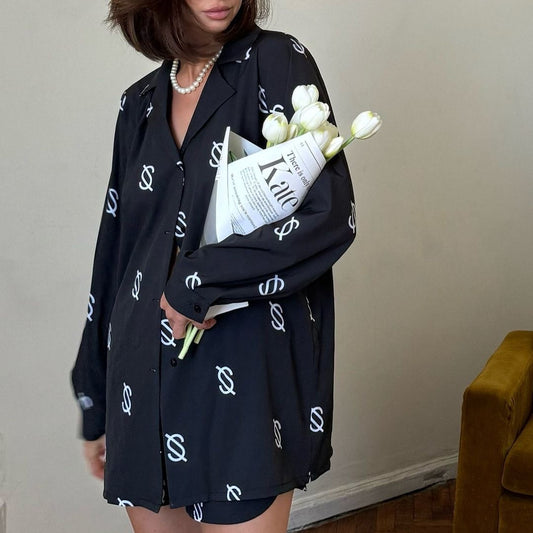 Damen elegante, bedruckte Oversized-Hemdbluse Stalluxe