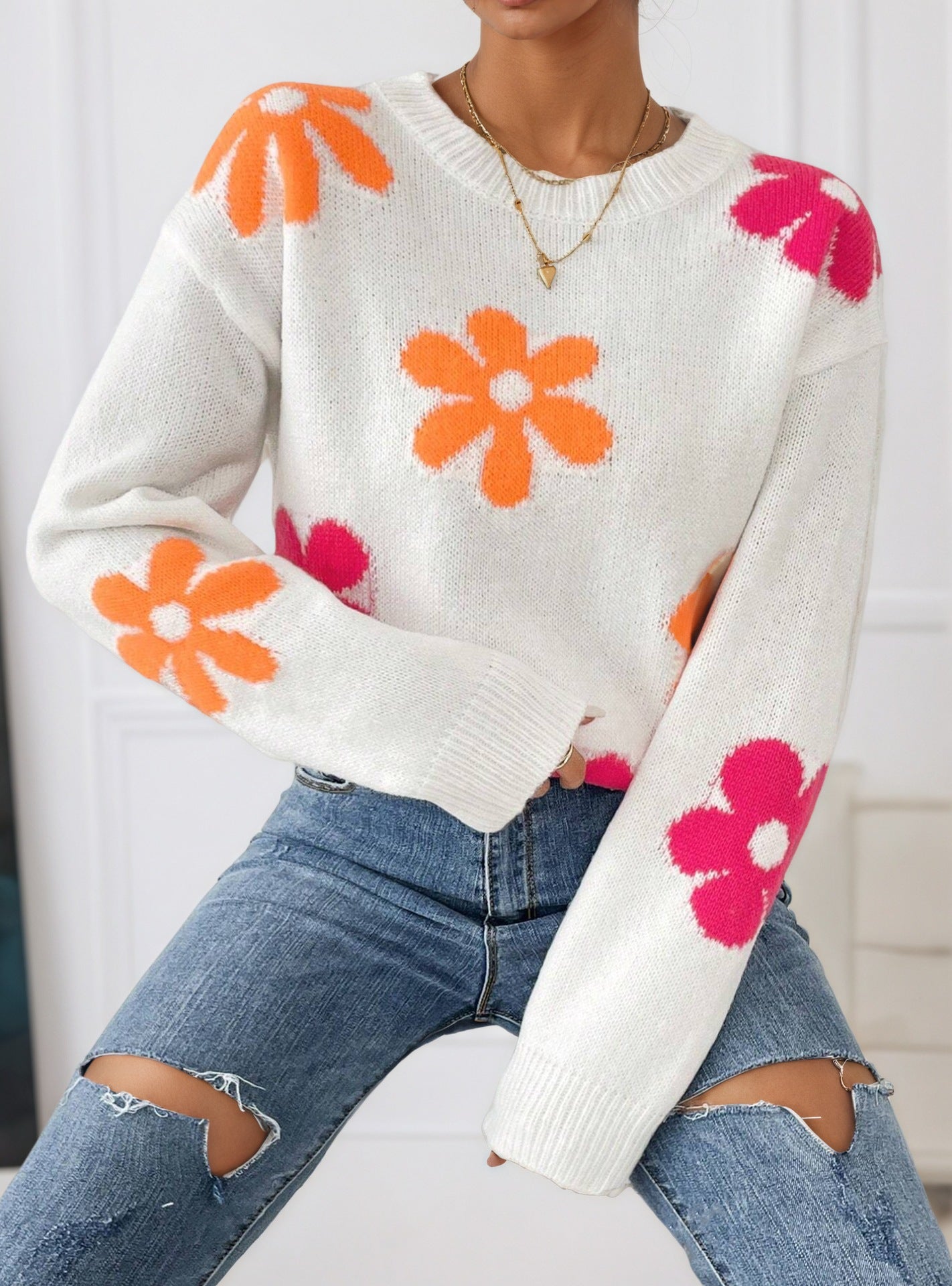 Damen Pullover mit floralem Design und Rundhalsausschnitt Stalluxe