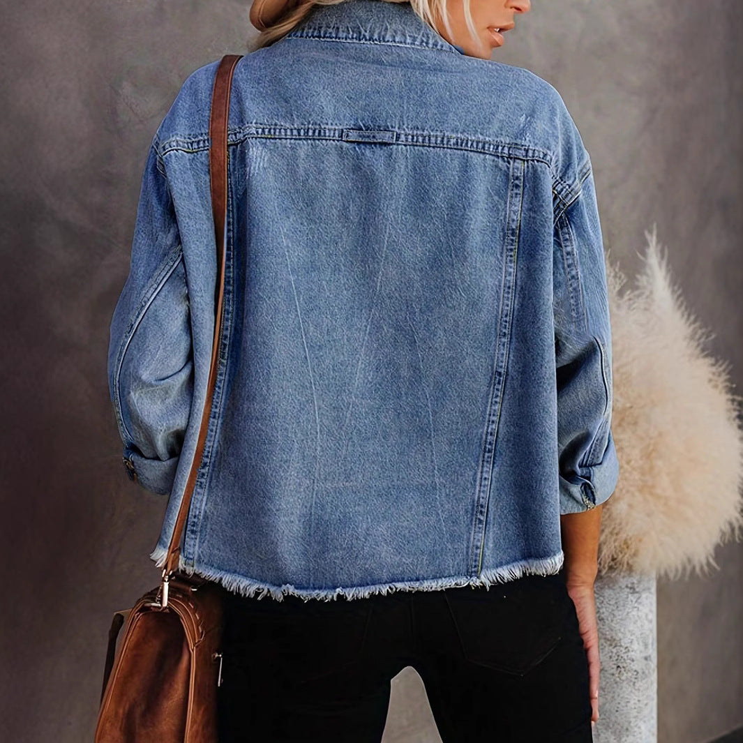 Damen lässige Denim-Jacke mit fransigen Details Stalluxe
