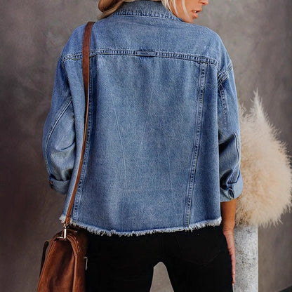 Damen lässige Denim-Jacke mit fransigen Details Stalluxe