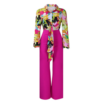 Damen Jumpsuit mit floralem Oberteil und weitem Bein Stalluxe