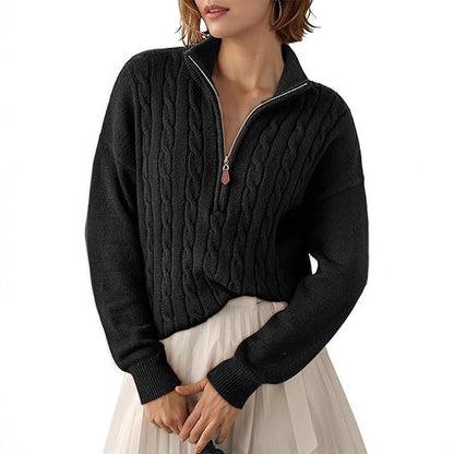 Damen Grobstrick Pullover mit Stehkragen und halbem Reißverschluss Stalluxe