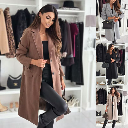 Damen Eleganter Wollmantel mit klassischem Revers und praktischen Taschen Stalluxe