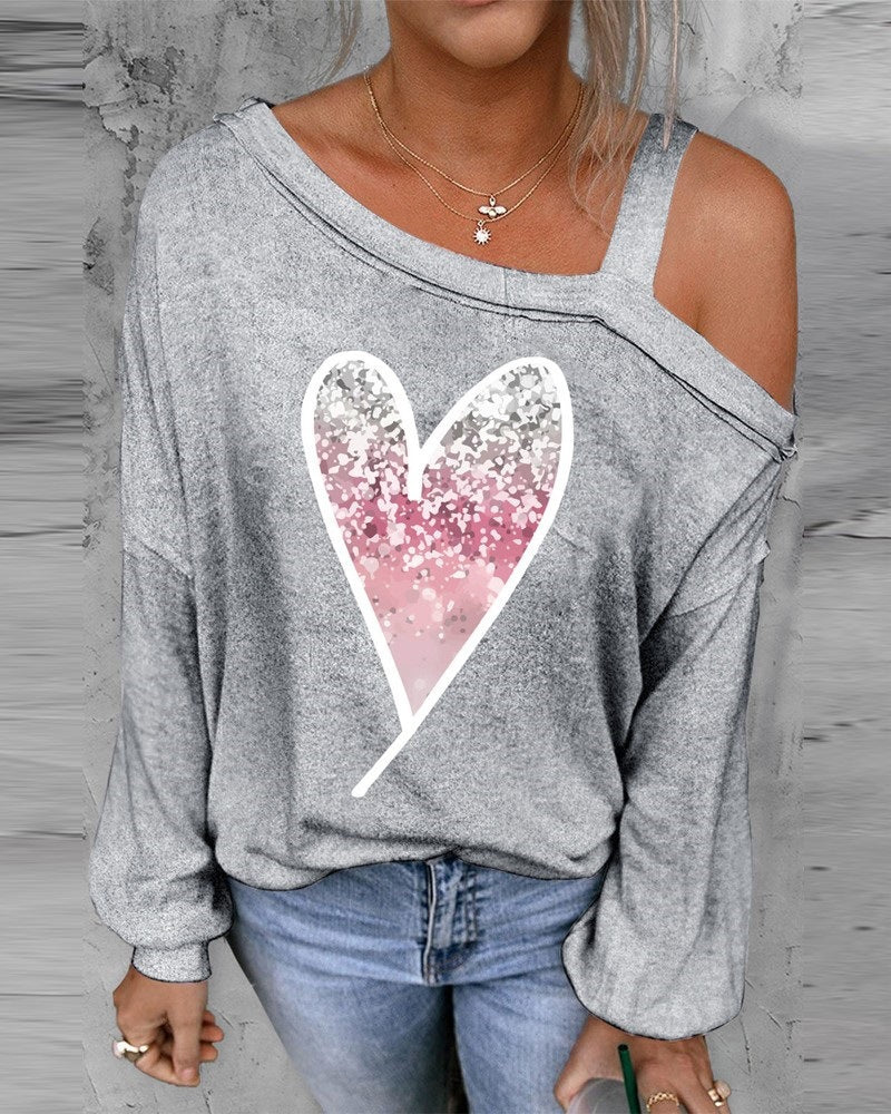 Damen Oversized Sweatshirt mit herzförmigem Glitzer-Print und lässigem Schnitt Stalluxe