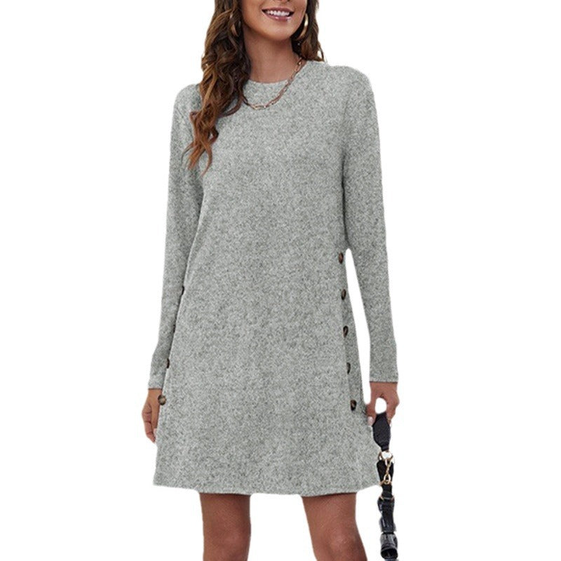 Women's Button-Down Side-Button Sweater Dress Stalluxe