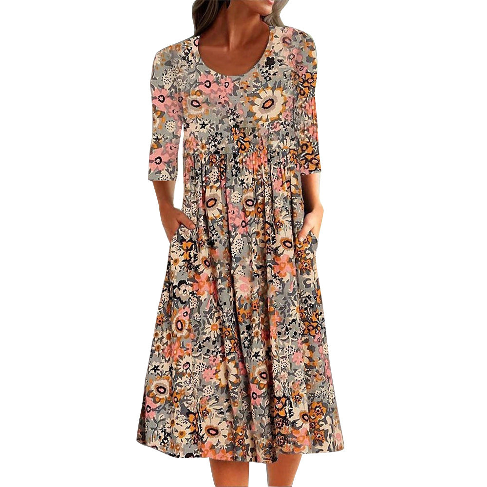Damen Fließendes Maxikleid mit floralem Muster und praktischen Taschen Stalluxe
