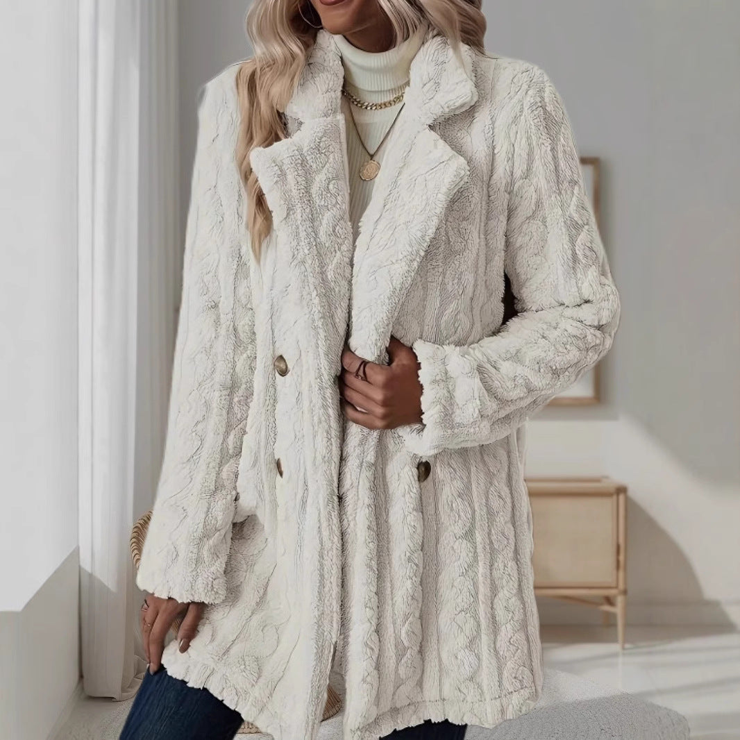 Damen Plüschmantel mit strukturiertem Design und großen Knöpfen Stalluxe