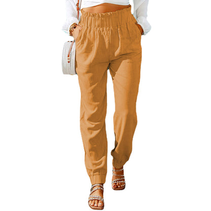 Damen Bequeme Leinenhose mit elastischem Bund und seitlichen Taschen Stalluxe