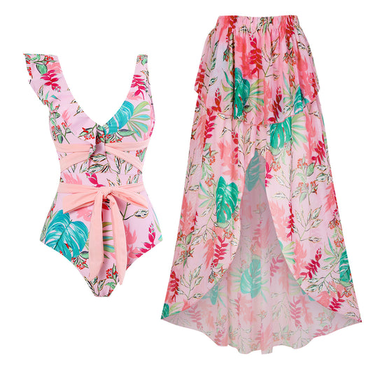 Damen elegantes Badeanzug-Set mit floralem Wickeldesign Stalluxe