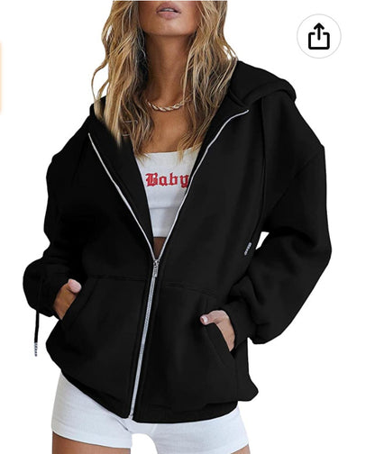 Damen Oversized Kapuzenjacke mit Reißverschluss und praktischen Taschen Stalluxe
