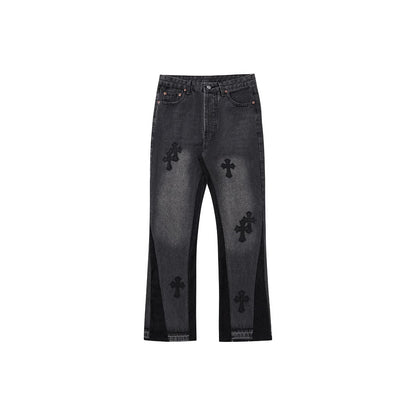 Damen kreative Jeans mit einzigartigen Farbblöcken und Detailapplikationen Stalluxe