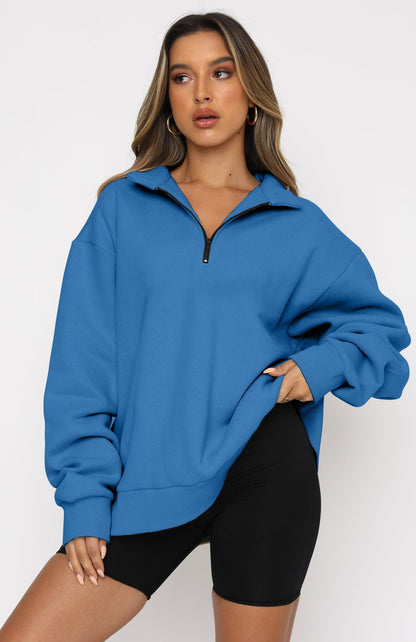 Damen Sportlicher Sweater mit Halbreißverschluss und oversized Passform Stalluxe Blau