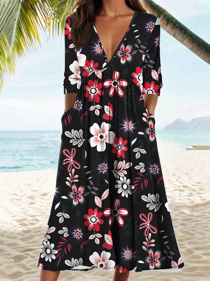 Damen Midikleid mit floralem Design und praktischen Taschen Stalluxe