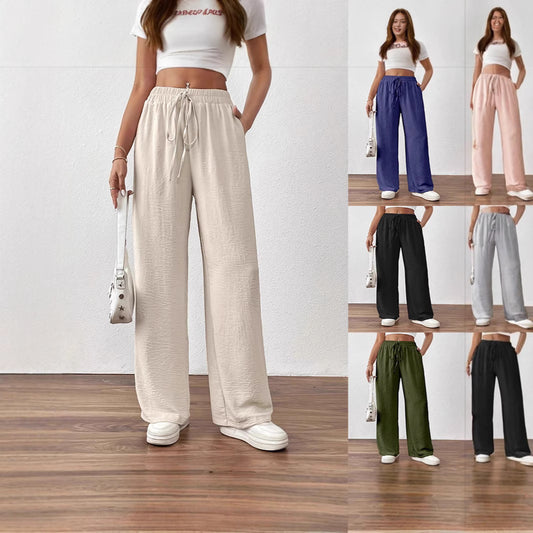 Damen Weite Leinenhose mit elastischem Bund und seitlichen Taschen Stalluxe