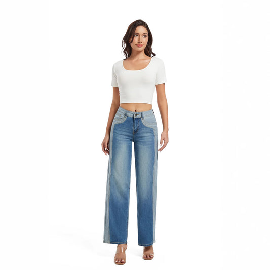 Damen weite Jeans mit kontrastierenden Nähten Stalluxe