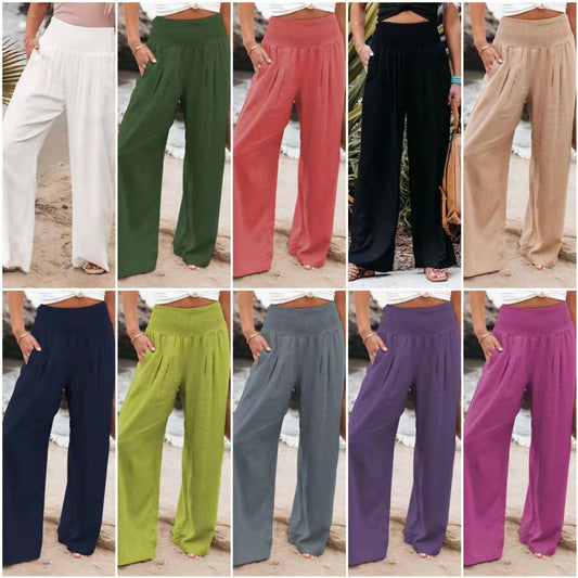 Damen Weite Leinenhose mit elastischem Bund Stalluxe
