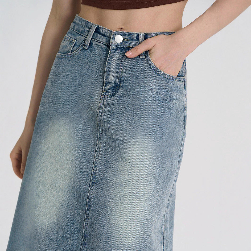 Damen Denim-Midirock mit eleganter A-Linien-Form und hohem Bund Stalluxe