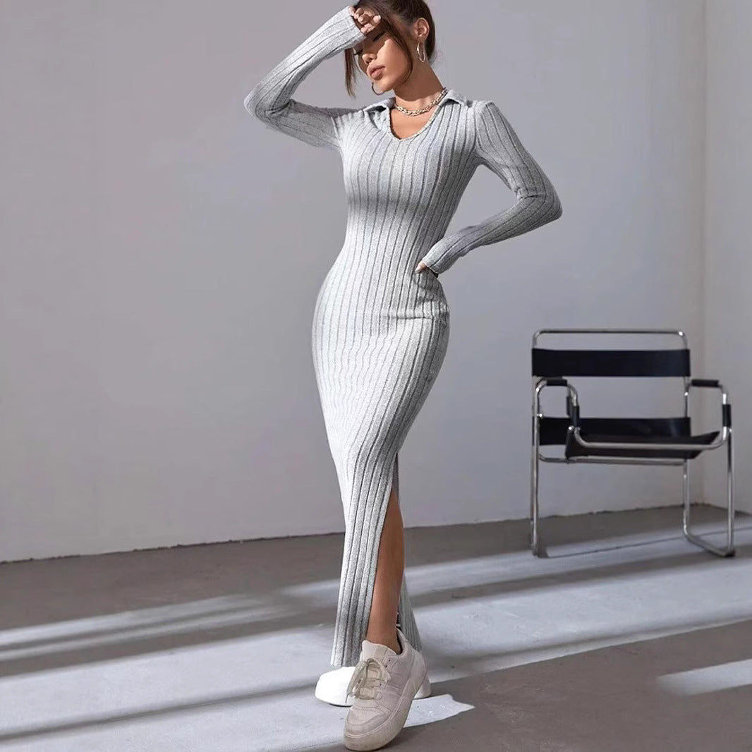 Damen Maxikleid mit elegantem Rippdesign und modischem V-Ausschnitt Stalluxe