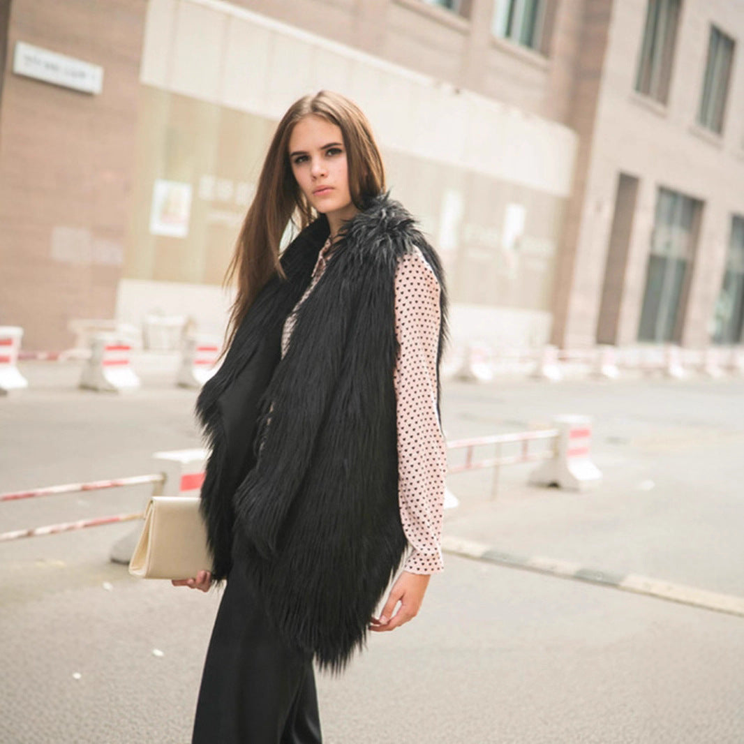 Damen Modischer Kunstpelz-Weste Stalluxe Schwarz