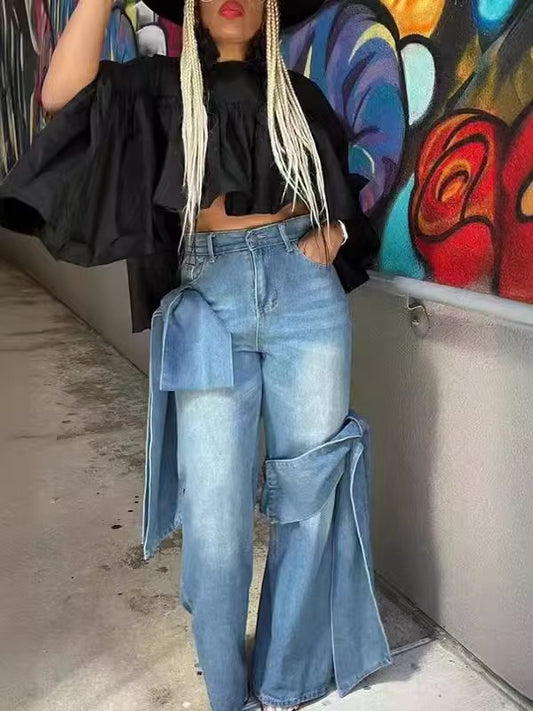 Damen modische und lässige Jeans mit seitlichen Bindebändern Stalluxe