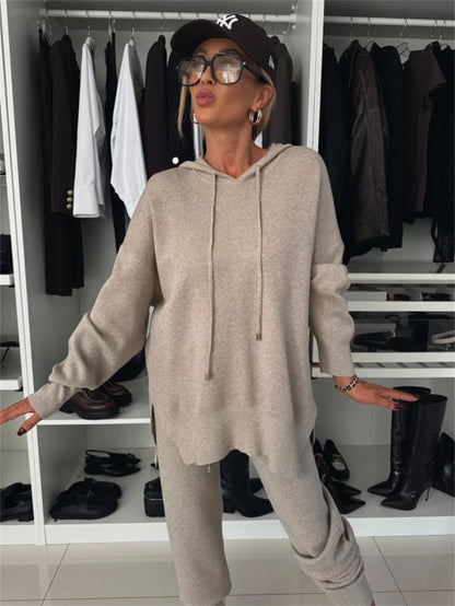 Damen lässiger Hoodie und entspannte Trainingshose mit elastischem Bund Stalluxe