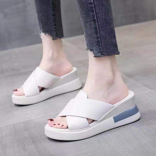 Damen Wedge-Pantoletten mit Cross-Riemen und ergonomischer Sohle Stalluxe