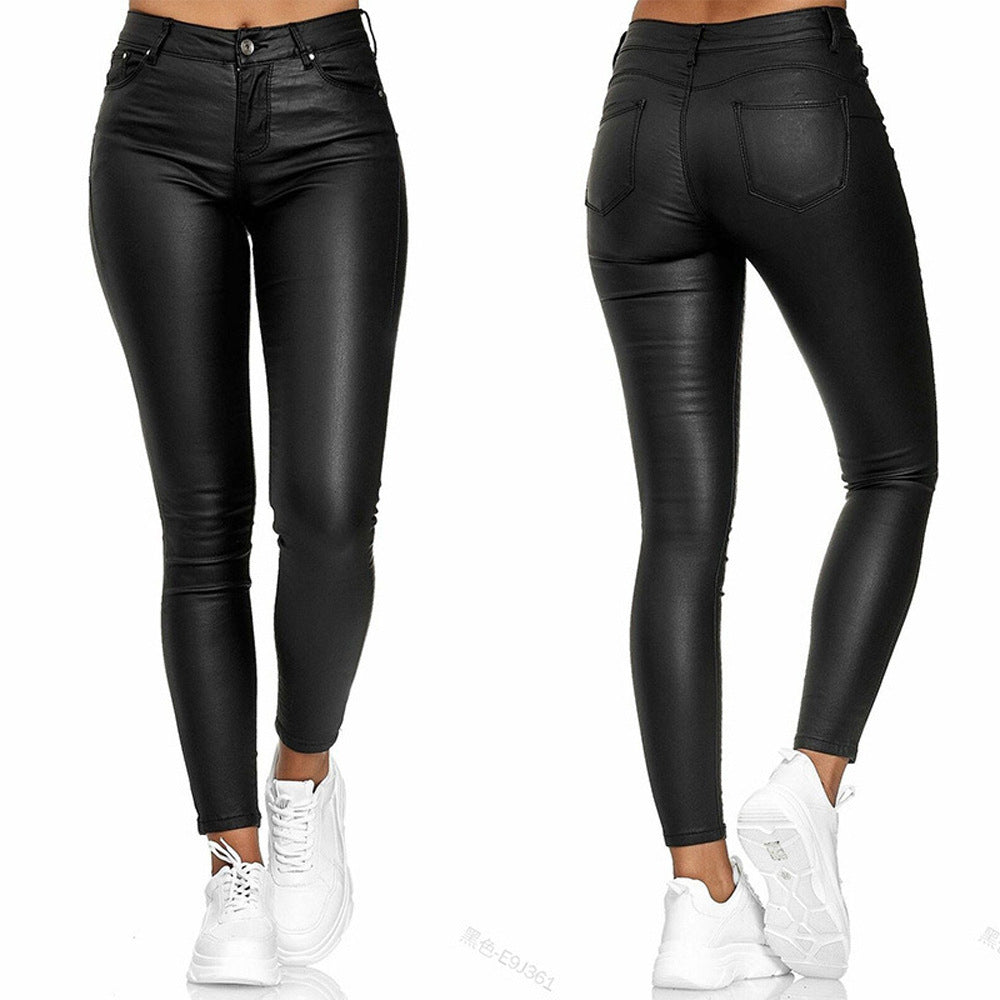 Damen Hochgezogene Skinny Jeans im Lederlook mit Taschen Stalluxe