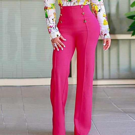 Damen elegante High-Waist Palazzohose mit Knopfdetails Stalluxe