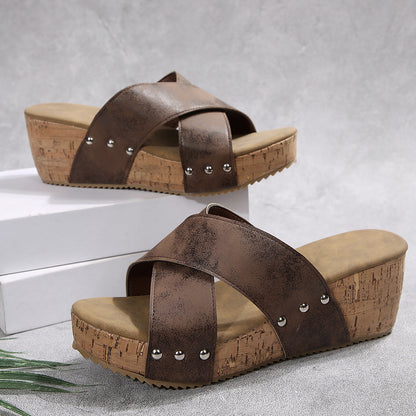 Damen Wedge-Sandalen mit elastischem Obermaterial und rutschfester Sohle Stalluxe
