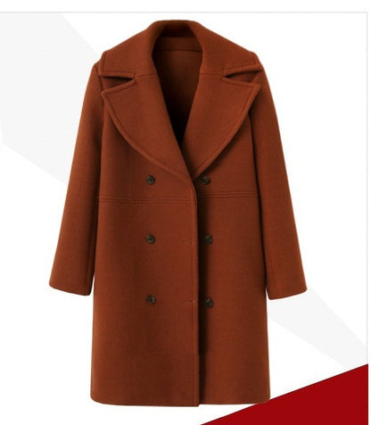 Damen Eleganter Doppelreiher-Wollmantel mit weitem Kragen und praktischen Taschen Stalluxe