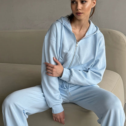 Damen Lässiger Jogginganzug mit cropped Hoodie und weitem Schnitt Stalluxe