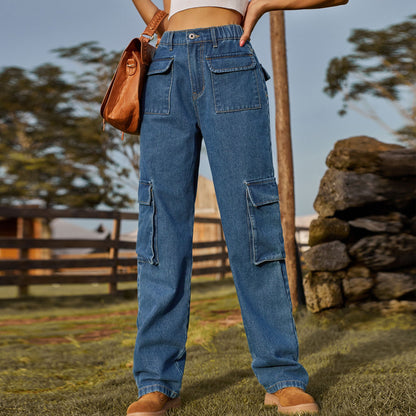 Damen Cargo-Jeans mit seitlichen Taschen und hohem Bund Stalluxe