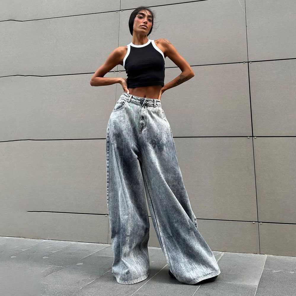 Damen Weite Jeanshose im Vintage-Stil mit hohen Seitentaschen Stalluxe
