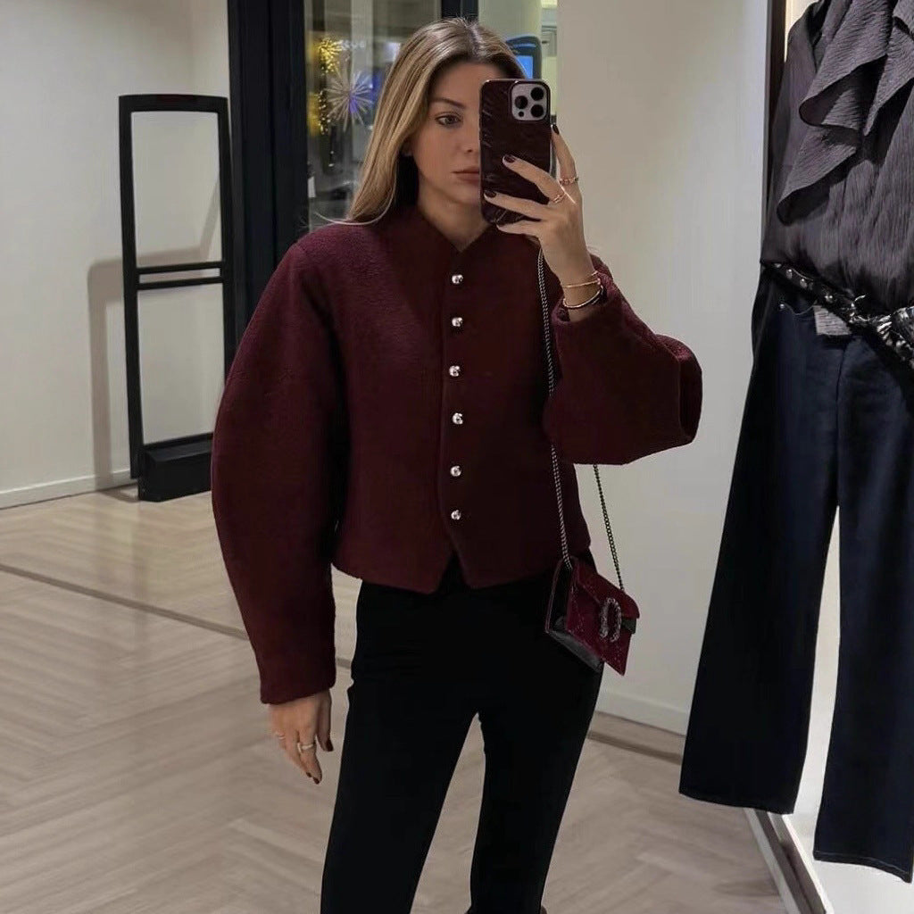 Damen elegante Kurzjacke mit Knopfverschluss und modernem Stoff Stalluxe
