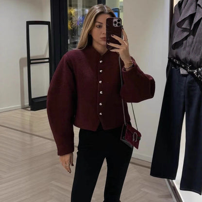 Damen elegante Kurzjacke mit Knopfverschluss und modernem Stoff Stalluxe