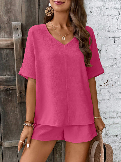 Damen Bequeme V-Ausschnitt Bluse mit Shorts Stalluxe