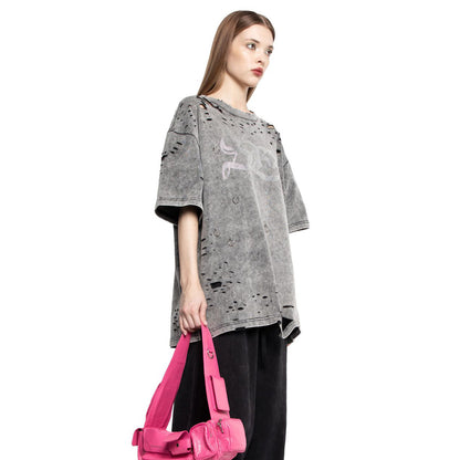 Damen Oversized T-Shirt mit modischen Destroyed-Elementen Stalluxe Hellgrau