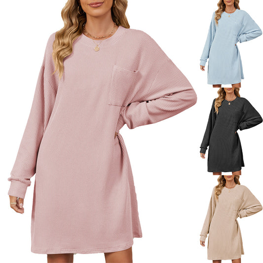 Damen lässiges Langarm Kleid mit praktischen Taschen und modernem Strukturdesign Stalluxe